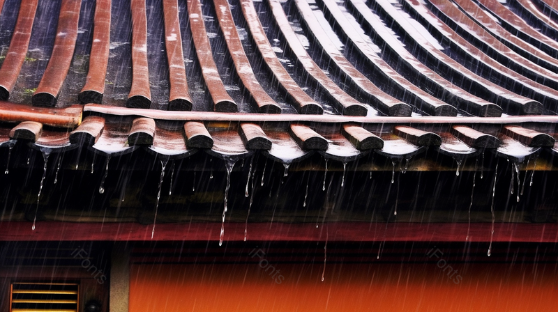 红色的砖瓦房檐上在雨中的一角,高清,摄影图,摄影图片,图片大全,摄影图免费下载